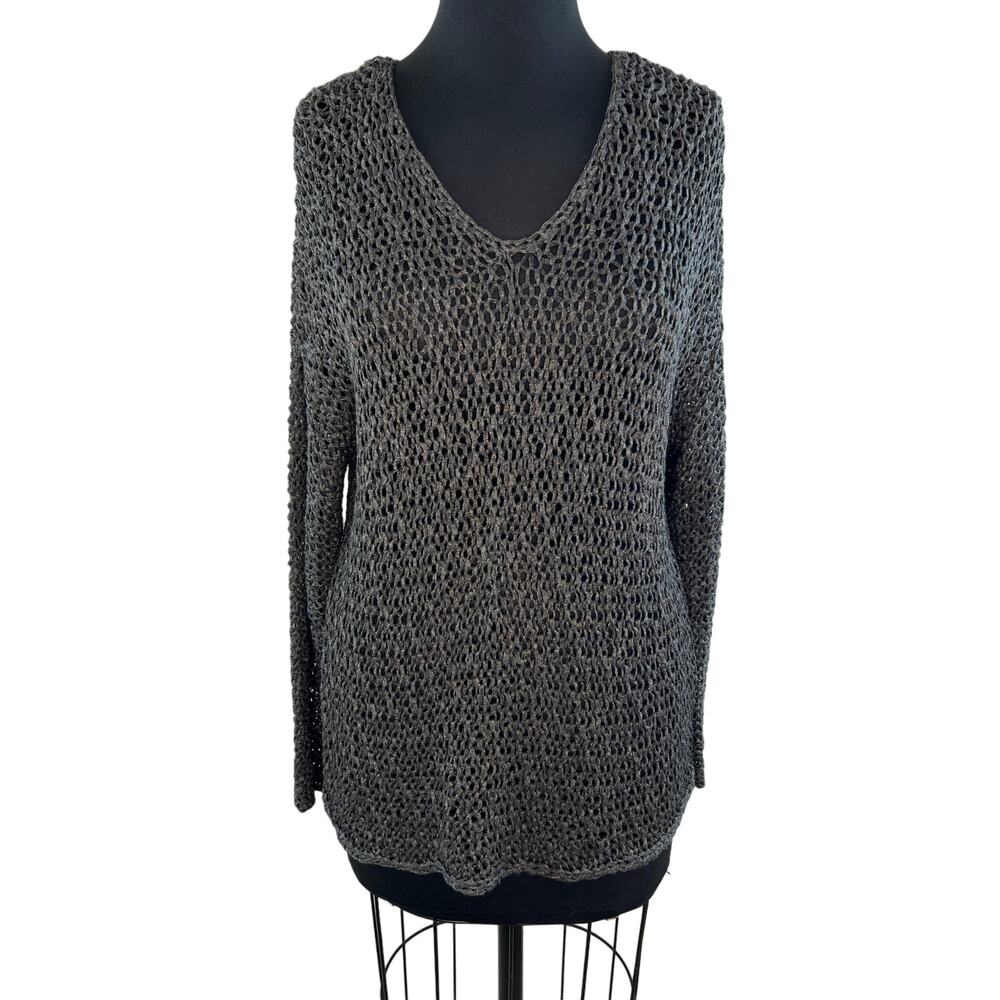 Eileen Fisher Gray Long Sleeve Italian Yarn V-Neck Loose Knit Sweater Size M